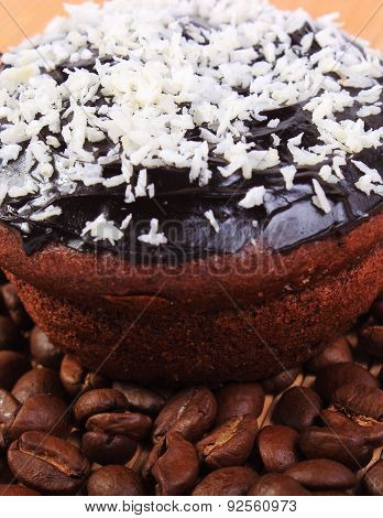 Chocolate Muffins With Desiccated Coconut And Coffee Grains