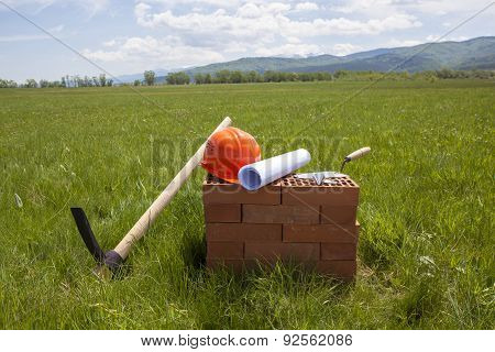 New Construction On A Green Field.