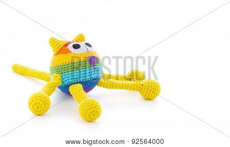 Handmade Colore Cat Dol Isolated On White Background