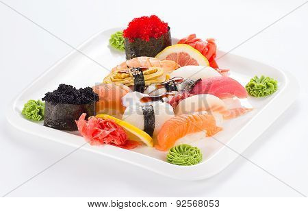 Japanesse Tasty Sushi Set Isolated On White Background