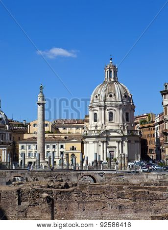 Italy. Rome. Trojan column and ruins of a forum of Trajan
