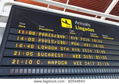 Arrivals Table At The Airport