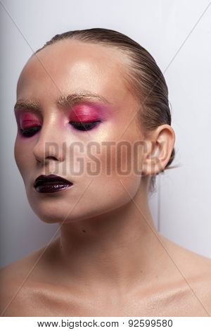 Close Up Of A Face Of A Girl With Creative Visage. Face Art.