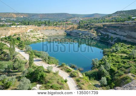 Old stone quarry in Inkerman. View from above. Crimea