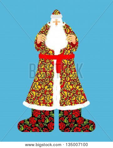 Russian Santa Claus. Grandfather Frost. Cloak in traditional ornament khokhloma. Bearded Santa for new year.