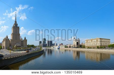 MOSCOW, RUSSIA - MAY 01: Moscow Panorama - Stalin's famous skyscraper Hotel Ukraine on May 01, 2014 in Moscow, Russia.