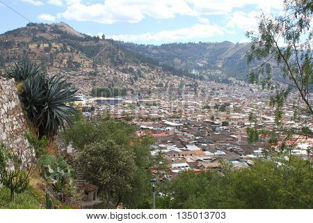 Vista of Cajamarca City looking North from the Mirador Santa Apolonia in Cajamarca Peru on June 18 2016