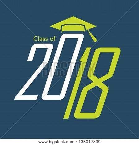 Green and Blue Class of 2018 Vector Graphic with Graduation Cap and Tassel