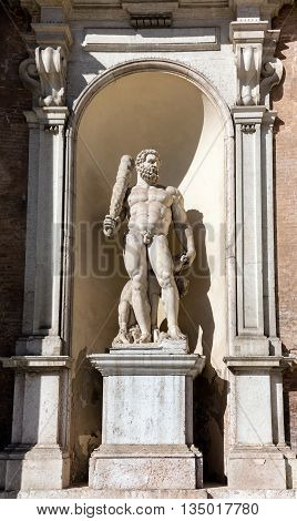 Statue of Hercules at the facade of the Ducal Palace of Modena the residence of the Este Dukes of Modena Italy between 1452 and 1859.