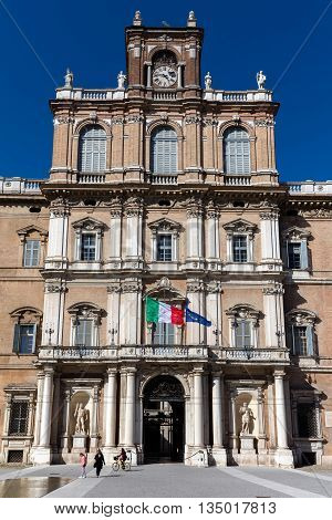 MODENA ITALY - APRIL 27 2016: Ducal Palace of Modena was the residence of the Este Dukes of Modena between 1452 and 1859. It currently houses the Italian Military Academy.