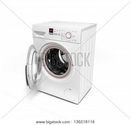 Open Washing Machine On White Background 3D Illustration