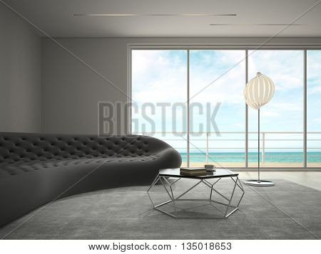 Interior modern design room with sea view 3D rendering