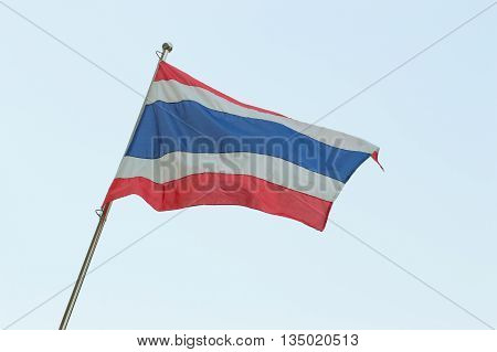 Thailand flag flying on blue sky background
