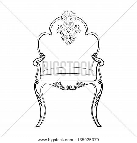 Imperial Royal chair with classic rococo damask ornaments. Vector