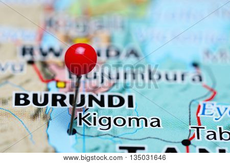 Kigoma pinned on a map of Tanzania