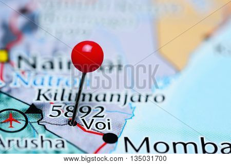 Voi pinned on a map of Kenya
