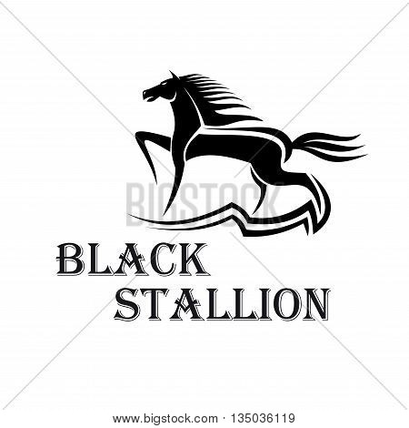 Horse show icon for dressage and show jumping sporting competition design usage with purebred stallion performing a working trot at arena