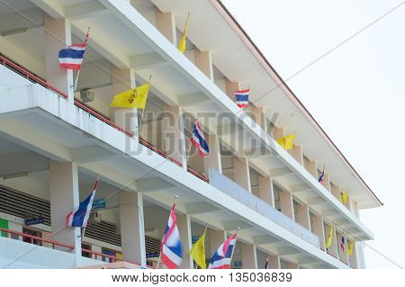 Front white of the school thailand flag flying