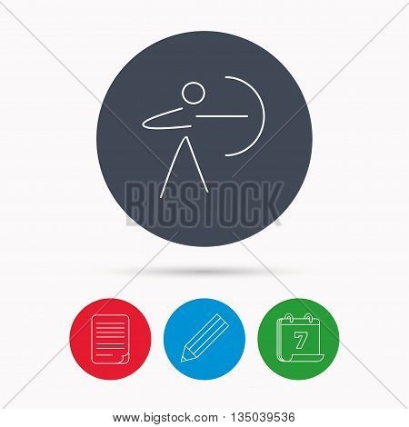 Archery sport icon. Archer with longbow sign. Aiming or targeting symbol. Calendar, pencil or edit and document file signs. Vector