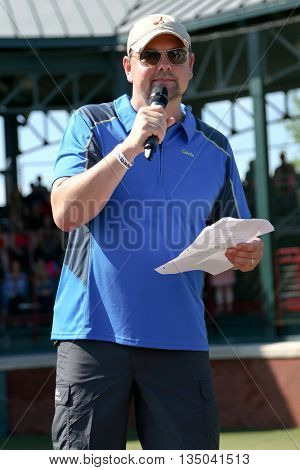 ARLINGTON, TX - APR 18: Radio personality Storme Warren at the ACM & Cabela's Great Outdoor Archery Event at the Texas Rangers Youth Ballpark on April 18, 2015.
