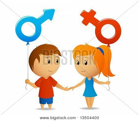 Signo de masculino y femenino con los niños y niñas