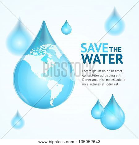 Water Globe Save Concept Card with Text. Protection Of Nature. Vector illustration