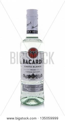 SWINDON UK - JUNE 3 2016:Bottle of Bacardi White Rum on a white background
