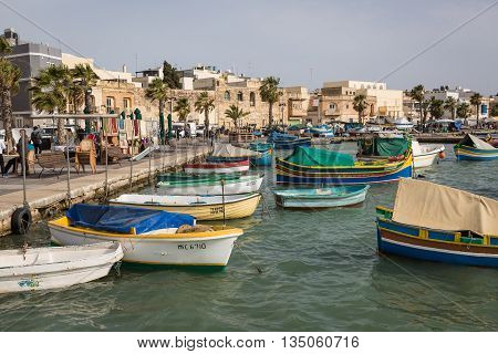 Marsaxlokk , Malta - May 08, 2016: Fishing Port In Marsaxlokk