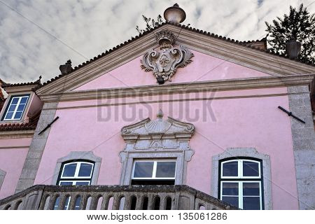 OEIRAS, PORTUGAL - November 4, 2015: Facade of the baroque and rococo style 18th century manor house located in Oeiras on November 4, 2015 in Oeiras, Portugal