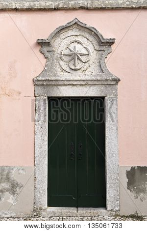 OEIRAS, PORTUGAL - November 4, 2015: Door to the former guardhouse in the courtyard of the Palace of Oeiras on November 4, 2015 in Oeiras, Portugal