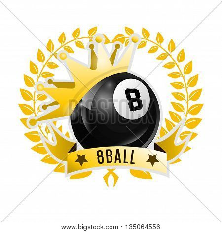 Vector Design Billiards, pool and snooker sport icon. Poolroom emblems design with balls, laurel wreath and golden crown. Vector Illustration. Isolated on White.