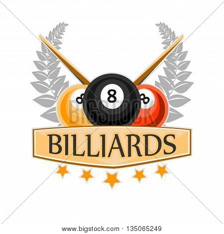 Vector Design Billiards, pool and snooker sport icon. Poolroom emblems design with balls. Vector Illustration. Isolated on White.