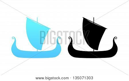 Boat of Vikings - Drakkar Illustration in black and blue colors, Vector Illustrations isolated on white