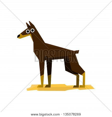 Dobermann Pinscher Dog Bright Color Simplified Geometric Style Flat Vector Illustrations On White Background