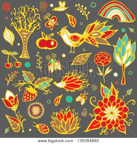 summer day elements set. stock vector. cartoon