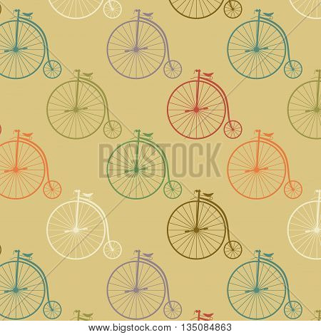 Vintage high wheeler seamless pattern. Stylish retro print for covering or wrapping. Vector Illustration background.