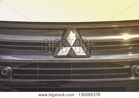 Wroclaw, Poland, May 28, 2016: Close Up On Mitsubishi Sign On Motoshow On May 28, 2016 In Poland