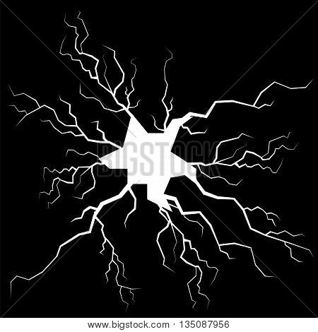 Crack for Disaster Design Isolated on Black Background. Earthquake Failures. Movement of the Earths Crust