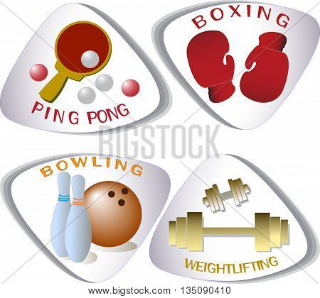 Four vector icons. Ping-pong. Boxing. Bowling. Weightlifting.