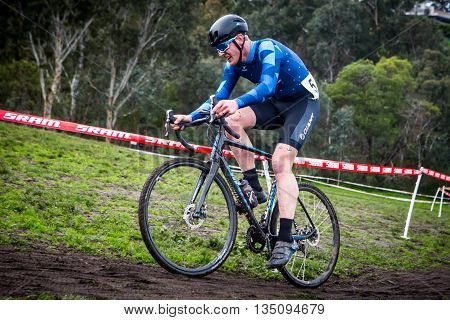 MELBOURNE, AUSTRALIA - JUNE 20: Competitors compete in Rnd 1 of the Dirty Deeds Cyclocross Series 2016
