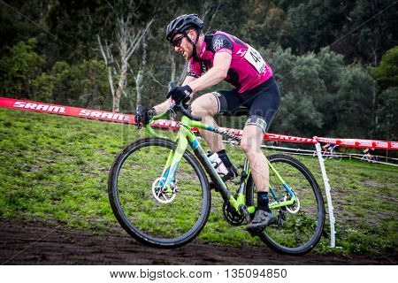 MELBOURNE, AUSTRALIA - JUNE 20: Competitors compete in Rnd 1 of the Dirty Deeds Cyclocross Series 2016