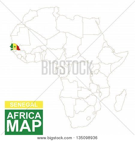 Africa Contoured Map With Highlighted Senegal.