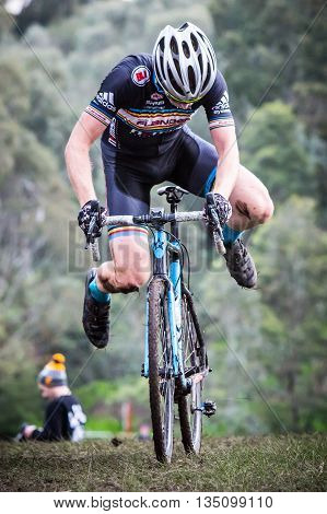 MELBOURNE, AUSTRALIA - JUNE 20: Competitors compete in Rnd 1 of the Dirty Deeds Cyclocross Series 2016