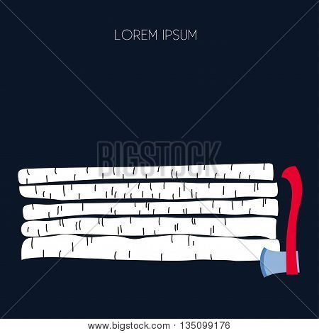 Felled birch trunks and an axe. Felling of birch trees. Flat design