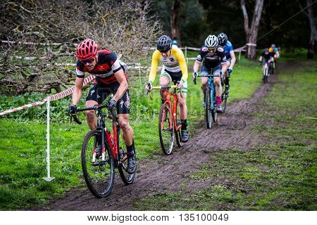 MELBOURNE, AUSTRALIA - JUNE 20: Competitors compete in Rnd 1 of the Dirty Deeds Cyclocross Series 2016
