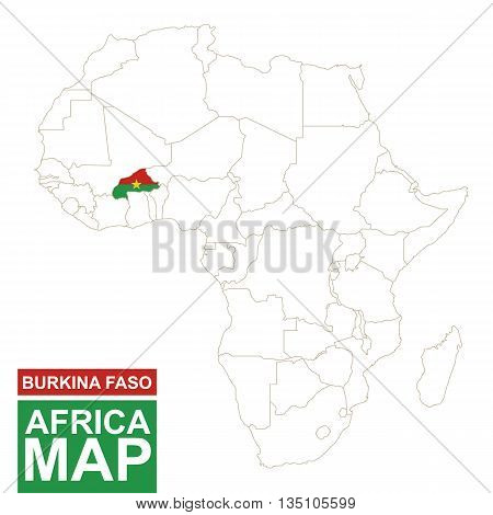 Africa Contoured Map With Highlighted Burkina Faso.