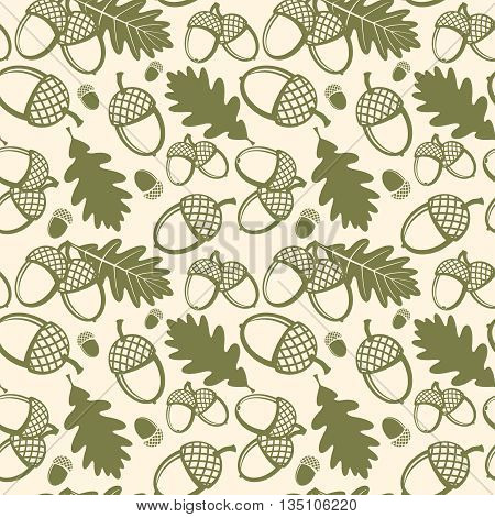 Oak leaves and acorns vector seamless pattern. Pattern seamless, oak acorn, nature plant oak leaf, flora oak leaves illustration