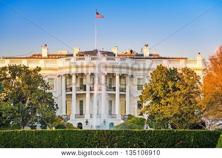 The White House illuminated by evening sun, Washington DC