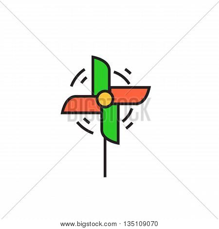 Pinwheel vector icon. Colored line icon of childs toy