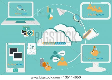 Business cloud computing vector illustration. Flat design